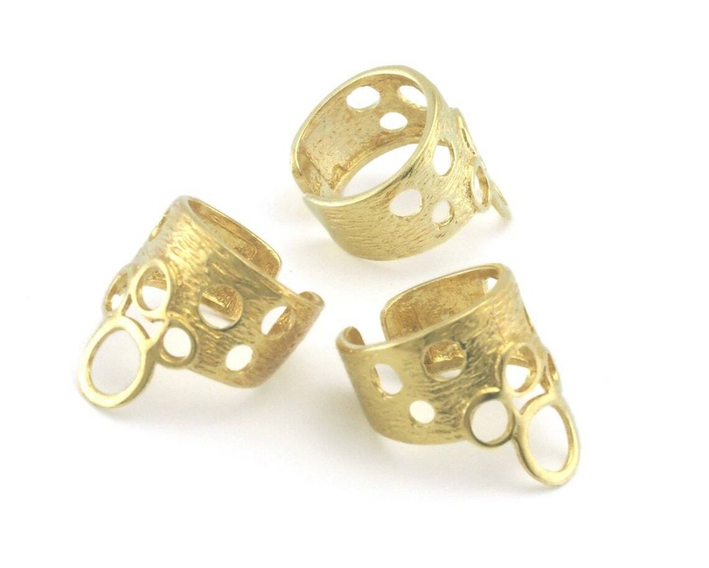 Brushed Circles Statement Adjustable Ring Raw brass (6 - 9US inner size) 4336