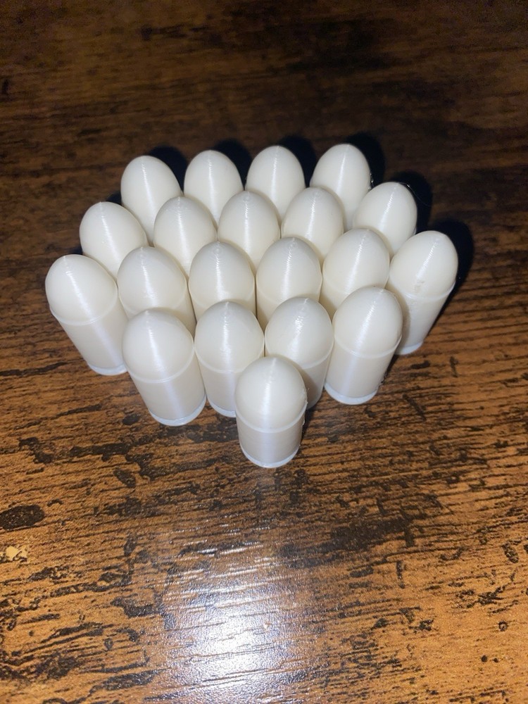 Reusable 45 ACP Snap Caps/Dummy Rounds WHITE 20 Pack 100% Solid 3D Printed