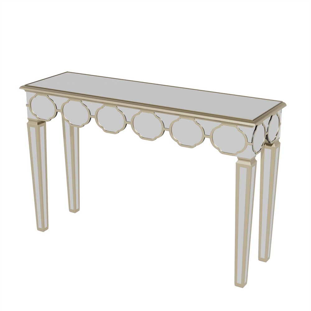 1.2m Ultra Long Mirrored Console Table Gold Rim Lantern Pattern Entryway Table