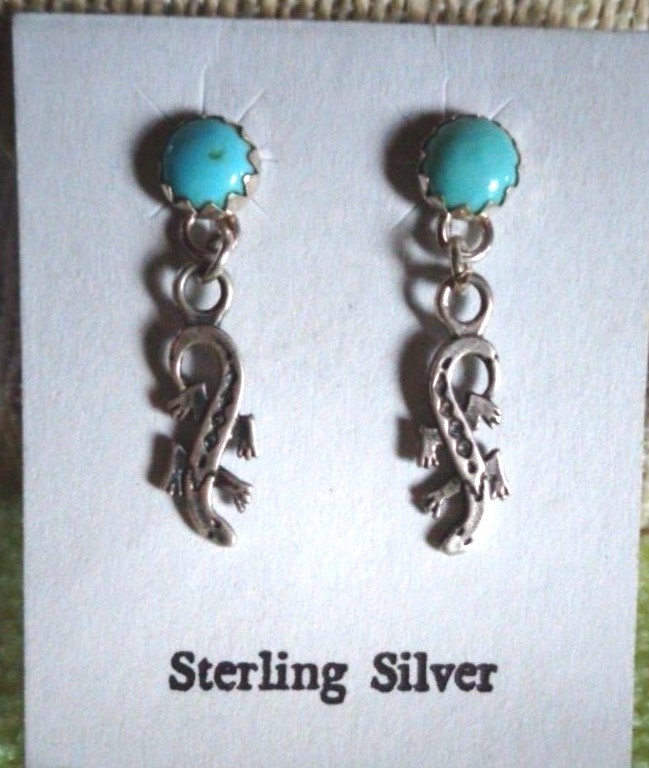 STERLING SILVER TURQUOISE LIZARD EARRINGS