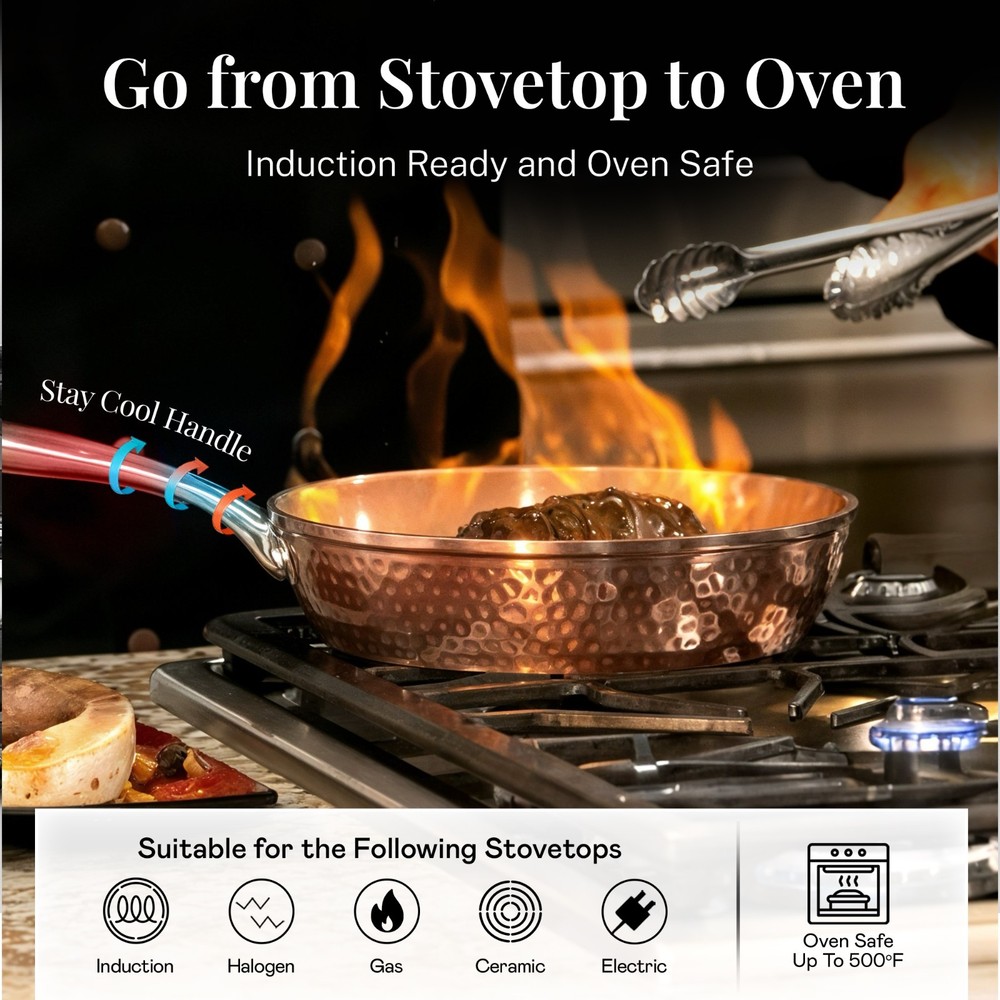Gotham Steel Diamond Hammered 10pc Ceramic Nonstick Cookware Set Copper