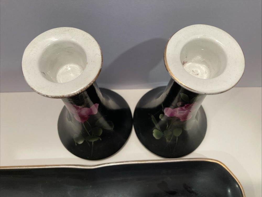 VTG Burslem Midwinter Dressing Table Set Black Roses. MD-4