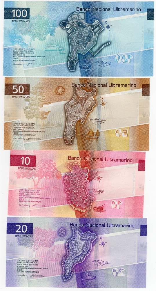 Macao BNU 4 notes set ,10 20 50 100 Dollar,2020 UNC