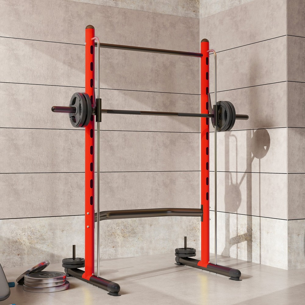 Soozier Adjustable Squat Rack with Pull Up Bar and Barbell Bar Bench Press