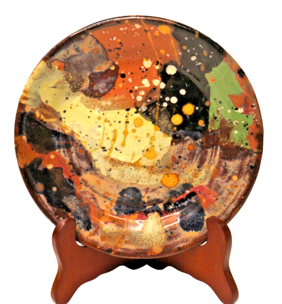 Colorful Margo Elberg Studio Multi-Color Stoneware Pottery Plate Signed 6"