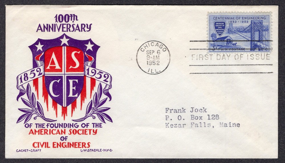 1952 A.S.C.E. 100th (Scott 998) - Staehle Cachet Craft FDC NZ687