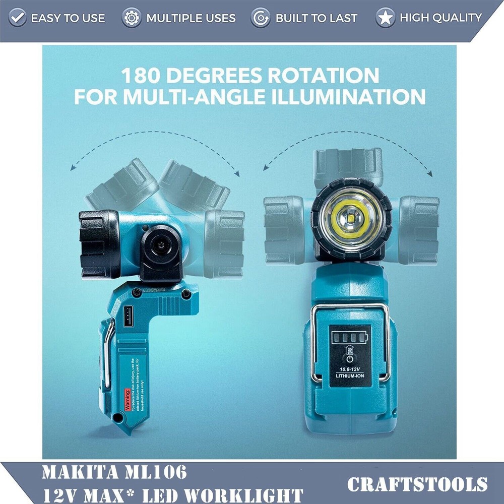 For Makita 12V MAX LED Work Light Cordless Adjustable Beam LED Flashlight Only