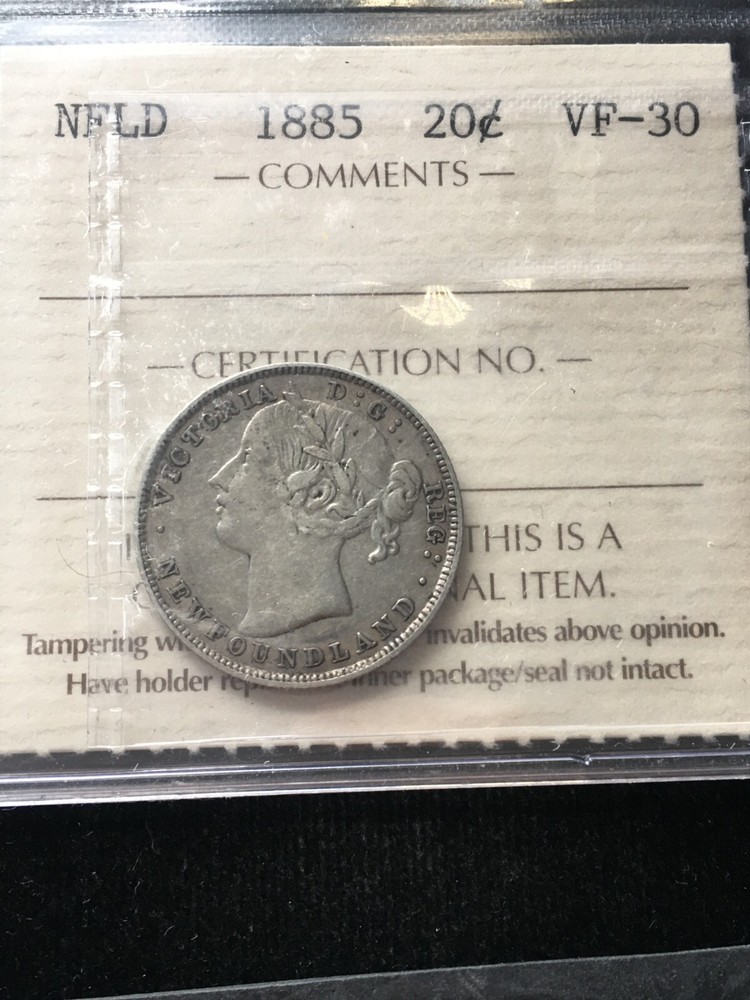 1885  ICCS Graded Newfoundland,  ¢20 Cent, **VF-30**