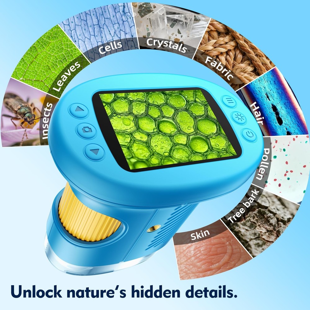1000X Handheld Microscope for , 4K 2.4" Screen Digital Microscopes with 12 Sl...