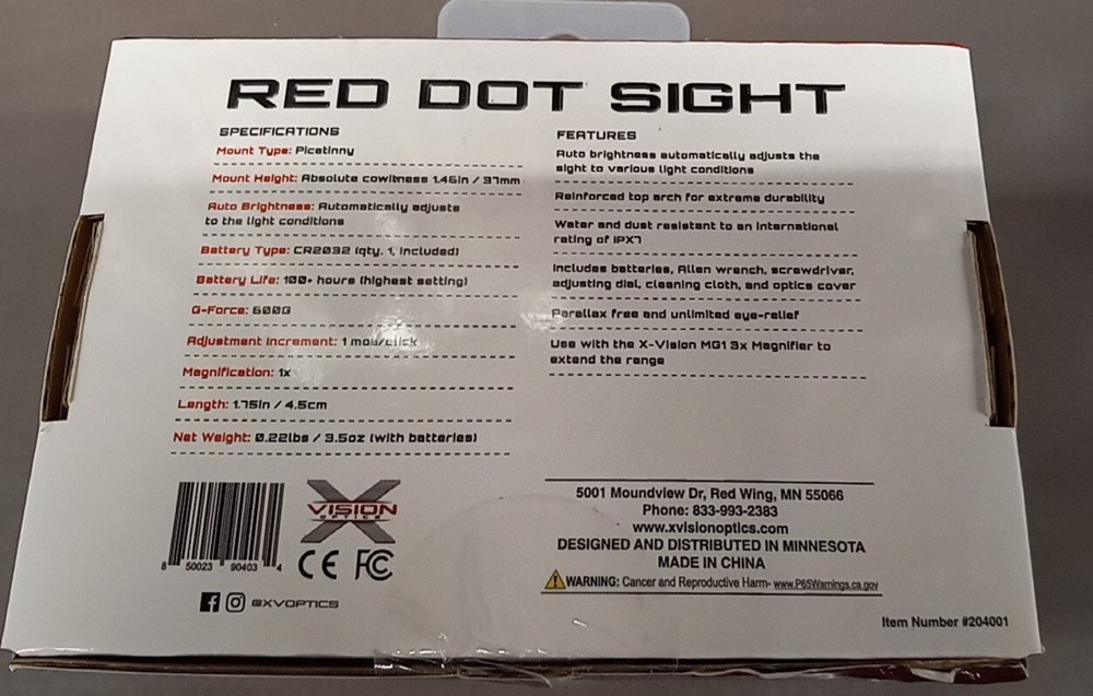 X Vision Optics Micro HIIT Red Dot Sight #204001
