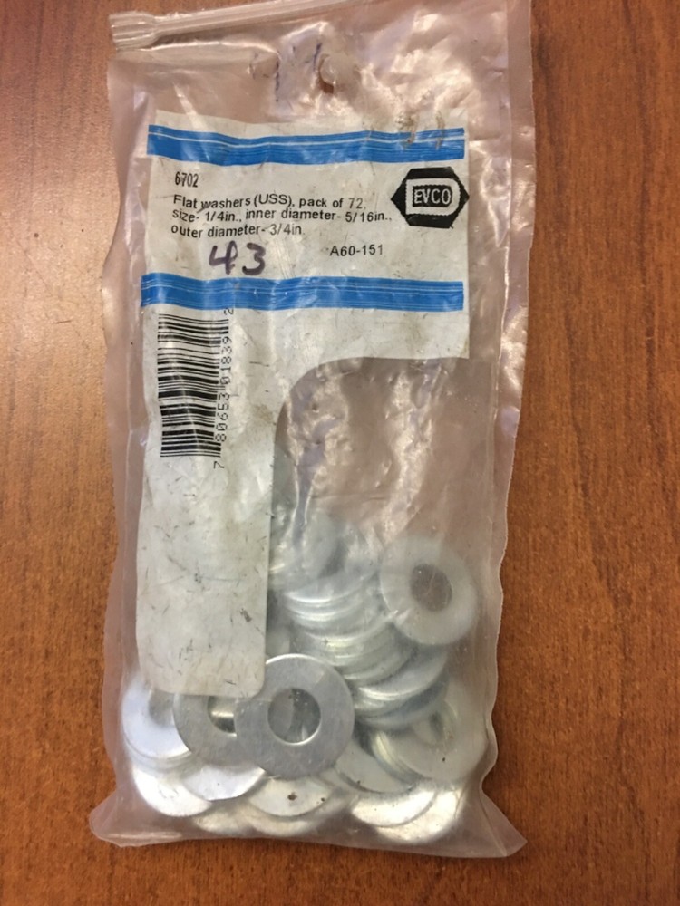 Devco 6702 Zinc Plated Flat Washers 1/4" 43 Washers In Bag