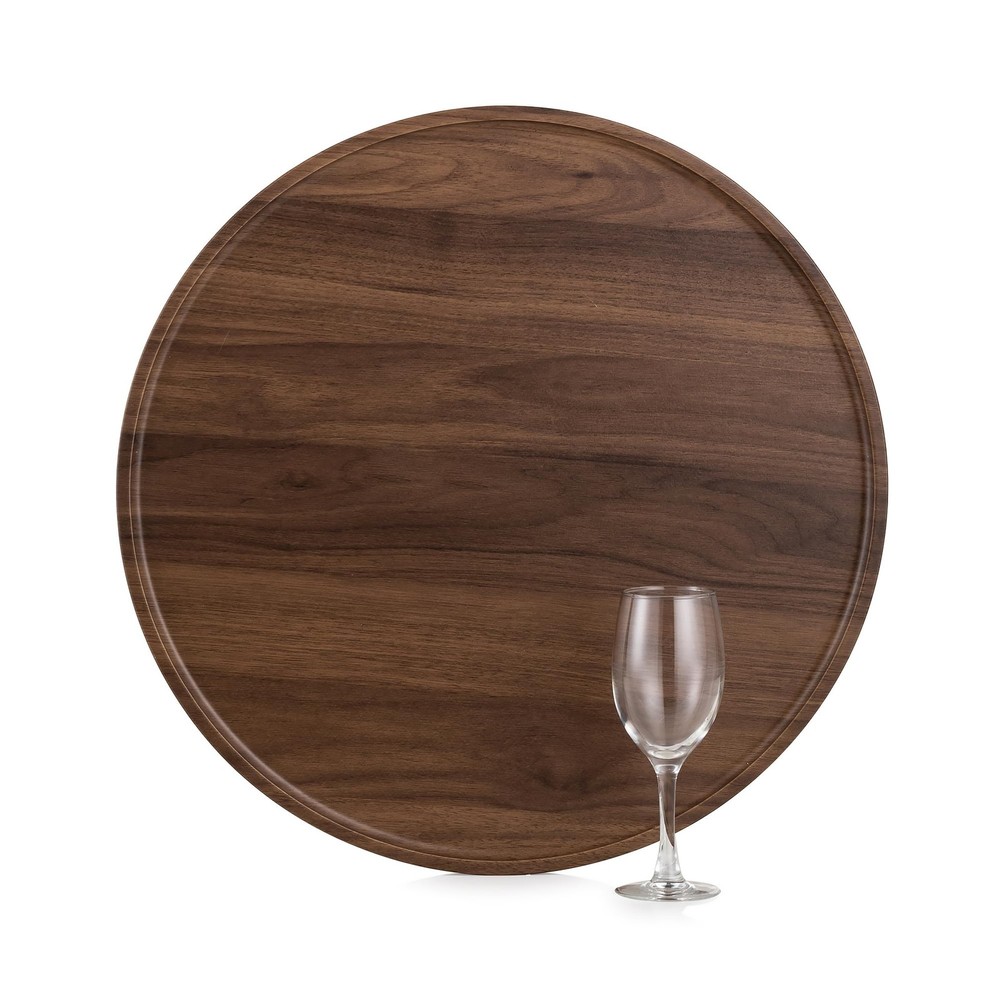 Hanobe 18" Round Wood Ottoman Serving Tray - Walnut Pattern Decorative