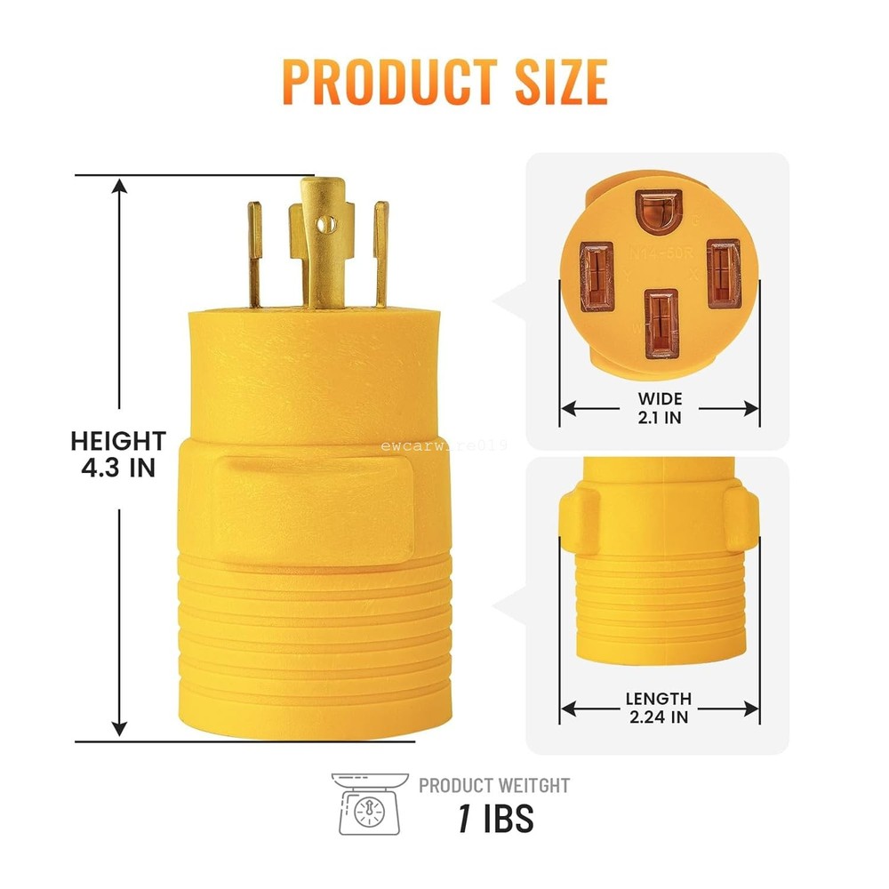 L14-30P to 14-50R RV Generator Plug Twist Lock 4 Prong Adapter for EV Camper