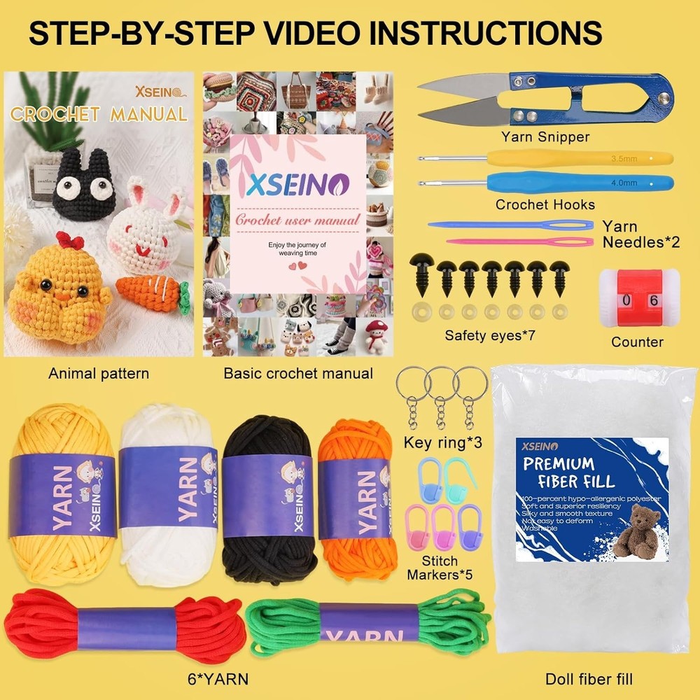 Beginner's Crochet Kit - Learn to Create Adorable Animals with Video Tutorials