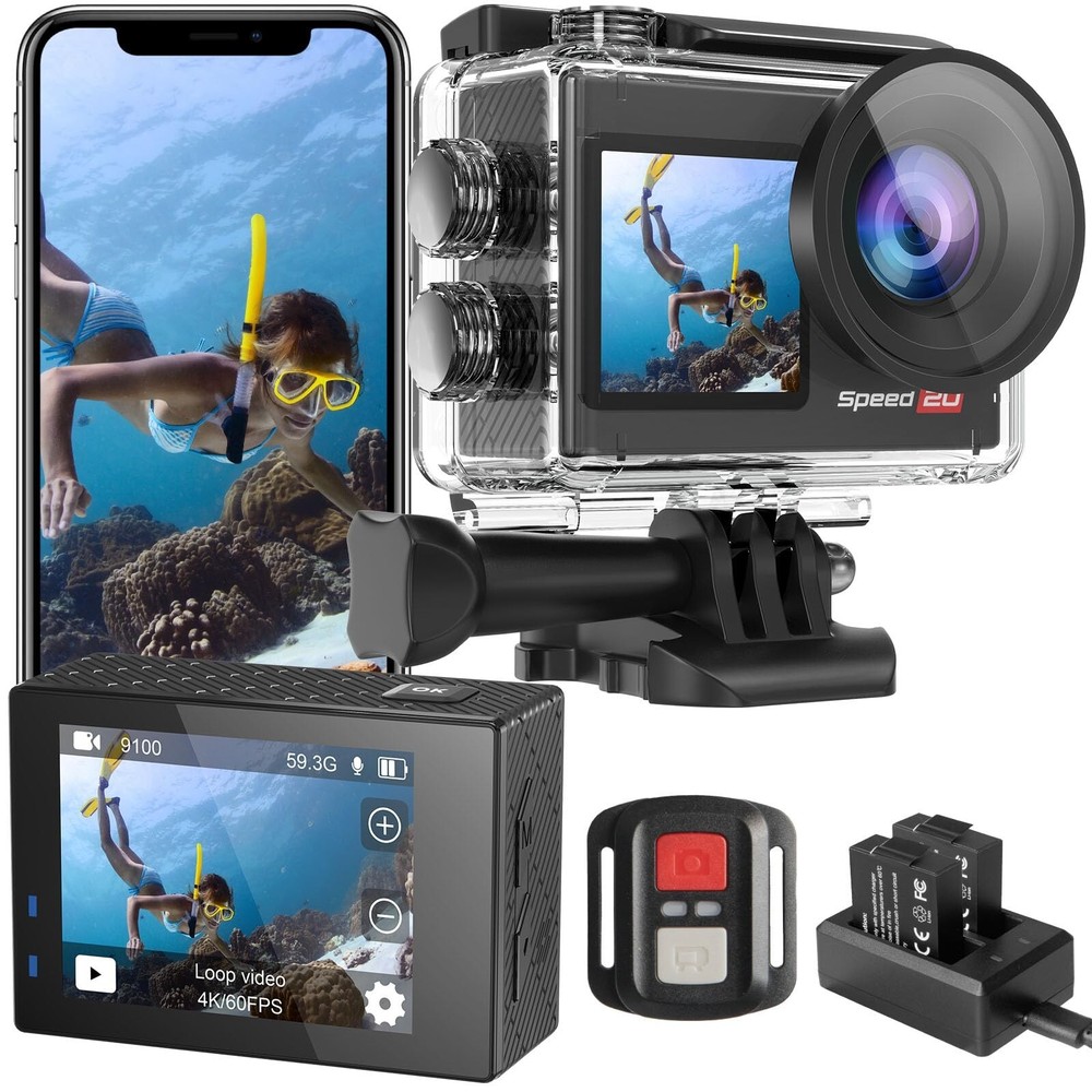 Action Camera 4K 60FPS Waterproof Camera 170° Wide Angle