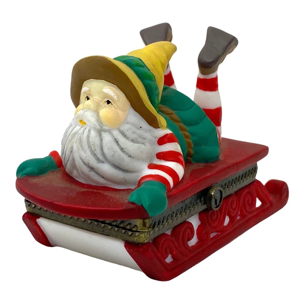 Vintage Trinket Box ELF HEADFIRST ON SLED Dept 56