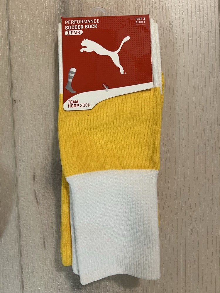 Puma Performance Hoop Soccer Socks - Yellow/White (Size 3 Adult)