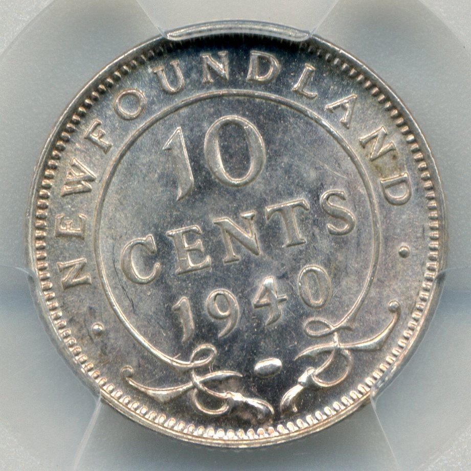 1940 Newfoundland 10 Cents - Uncirculated, PCGS MS62