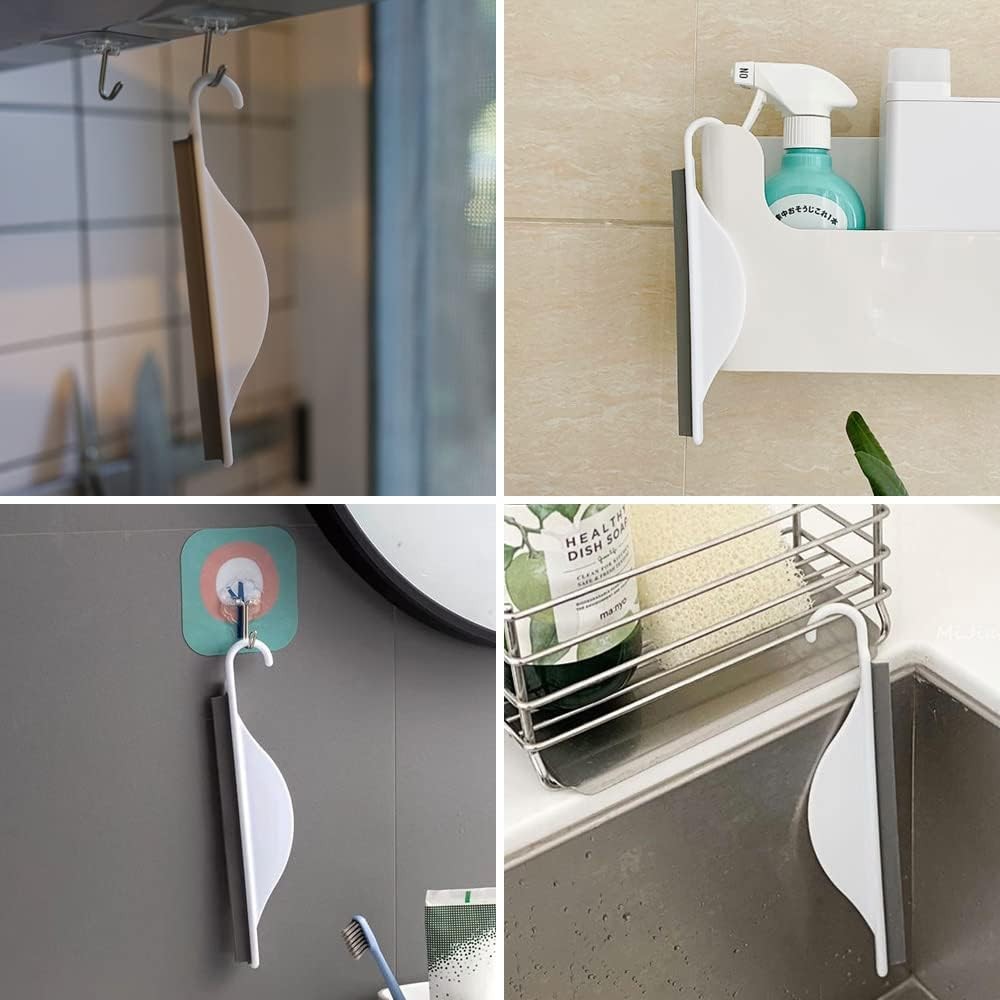 Tiny Bathroom Shower Mirror Squeegee with Hanging Hook, Silicone Mini White