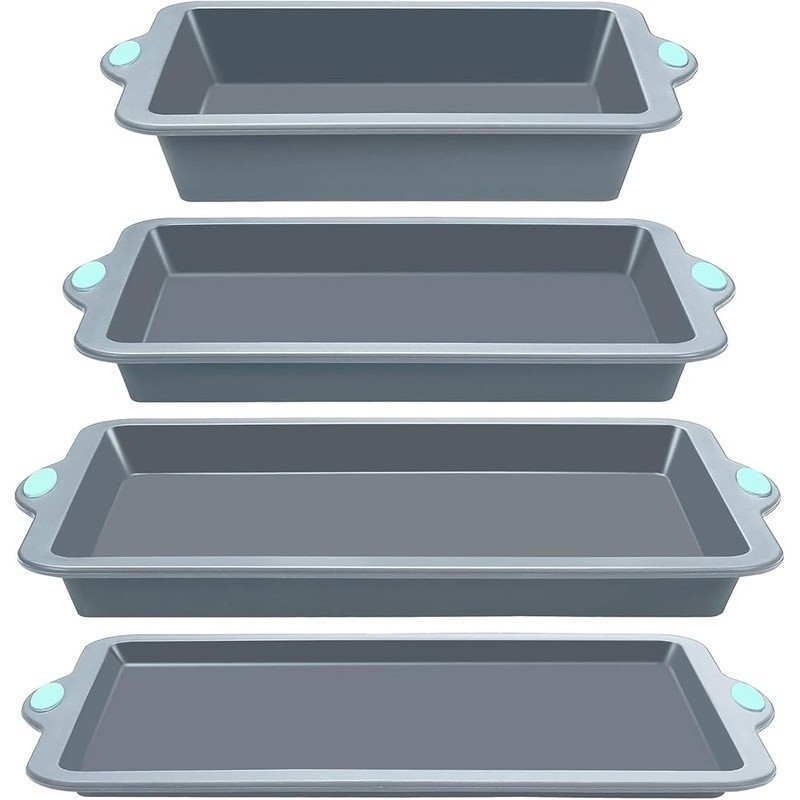 4 Pieces Nonstick Bakeware Set with Baking Pans Silicone Baking Sheets Cake Pan