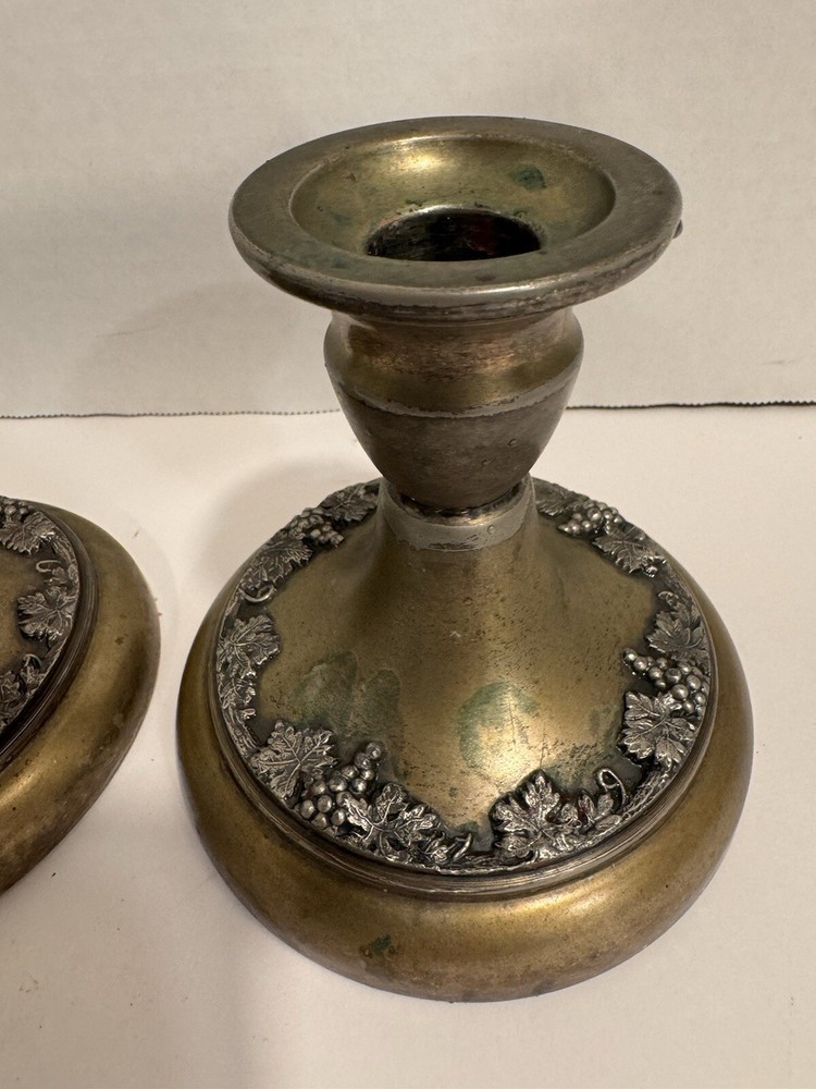 Candlestick Pair Silver Academy Silver On Copper 4.5 In Tall