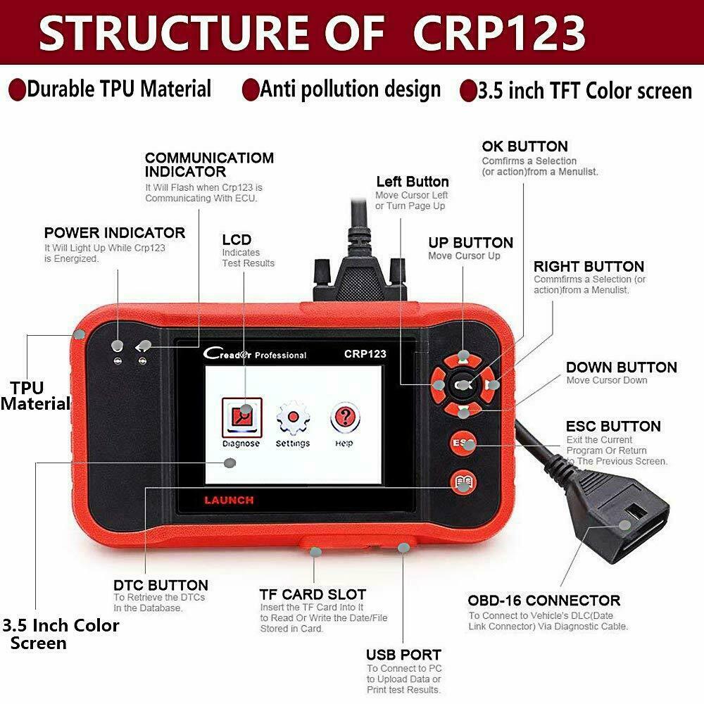 2024 Launch CRP123 Elite Car OBD2 Diagnostic tools ABS SRS Engine Code Reader US