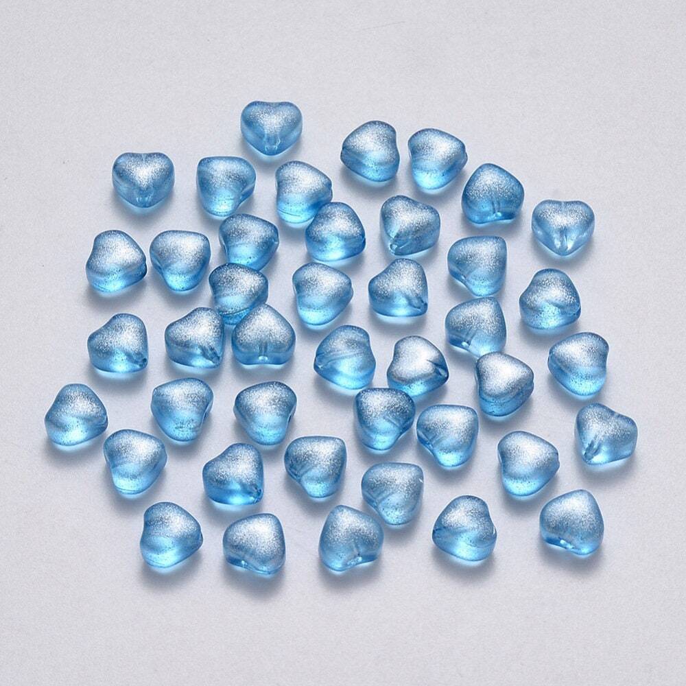 6MM Deep Sky Blue Colored Glass Heart Beads B02