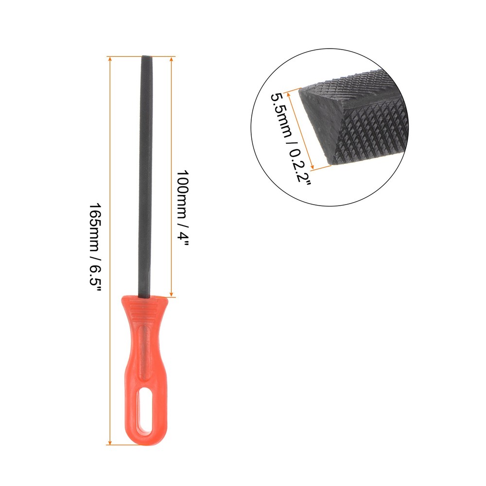 2pcs Triangular File 4" Bearing Steel Hand Rasp Files W Red Plastic Handle