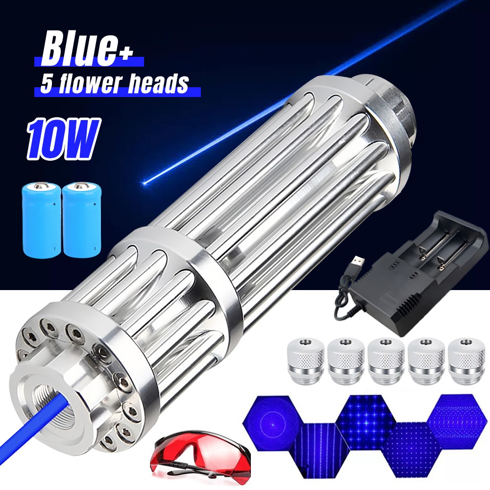 Adjustable High Power Blue Burning Laser Pointer Visible Dot Torch Light 5 heads