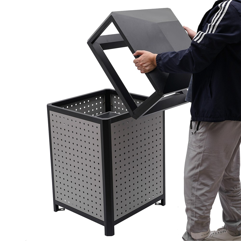 Large 38 Gallon Outdoor Trash Can - Durable Galvanized Waste Container