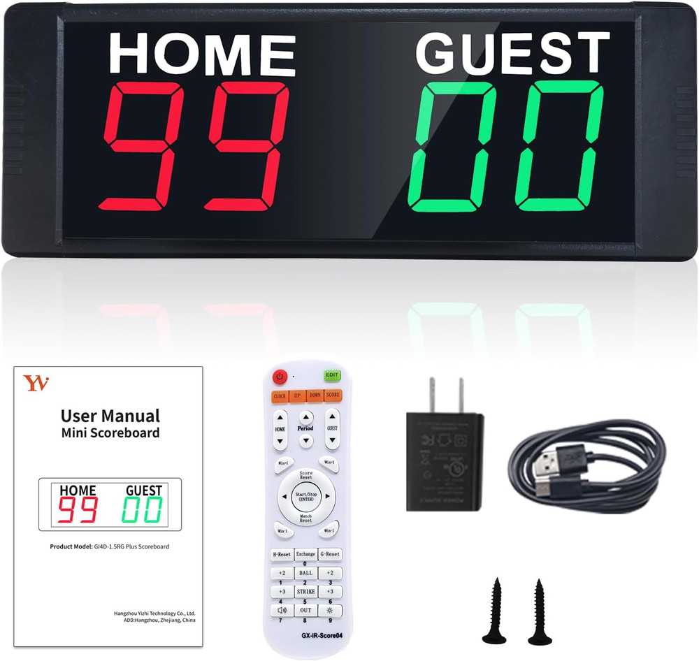 Portable Digital Scoreboard, Tabletop Electronic Scoreboard with Remote, 1 Count