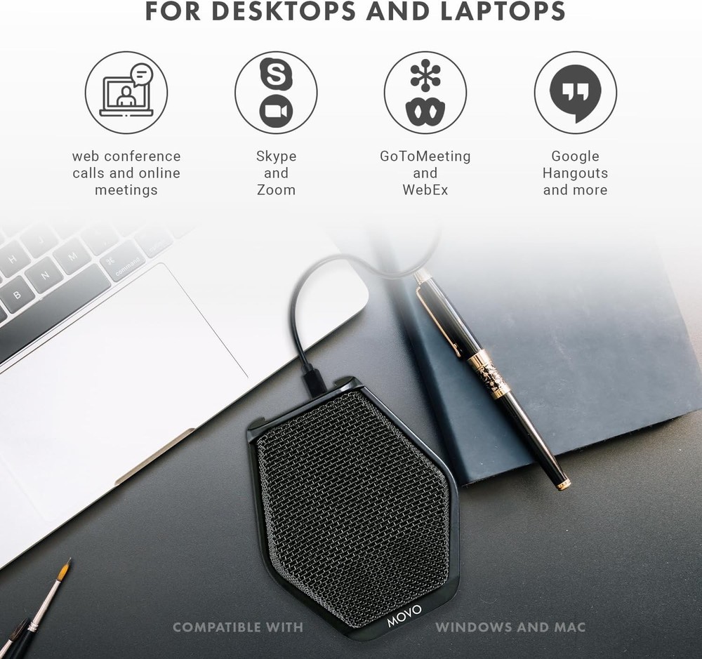 Movo MC1000 Conference USB Microphone for Computer Desktop and Laptop-20ft range