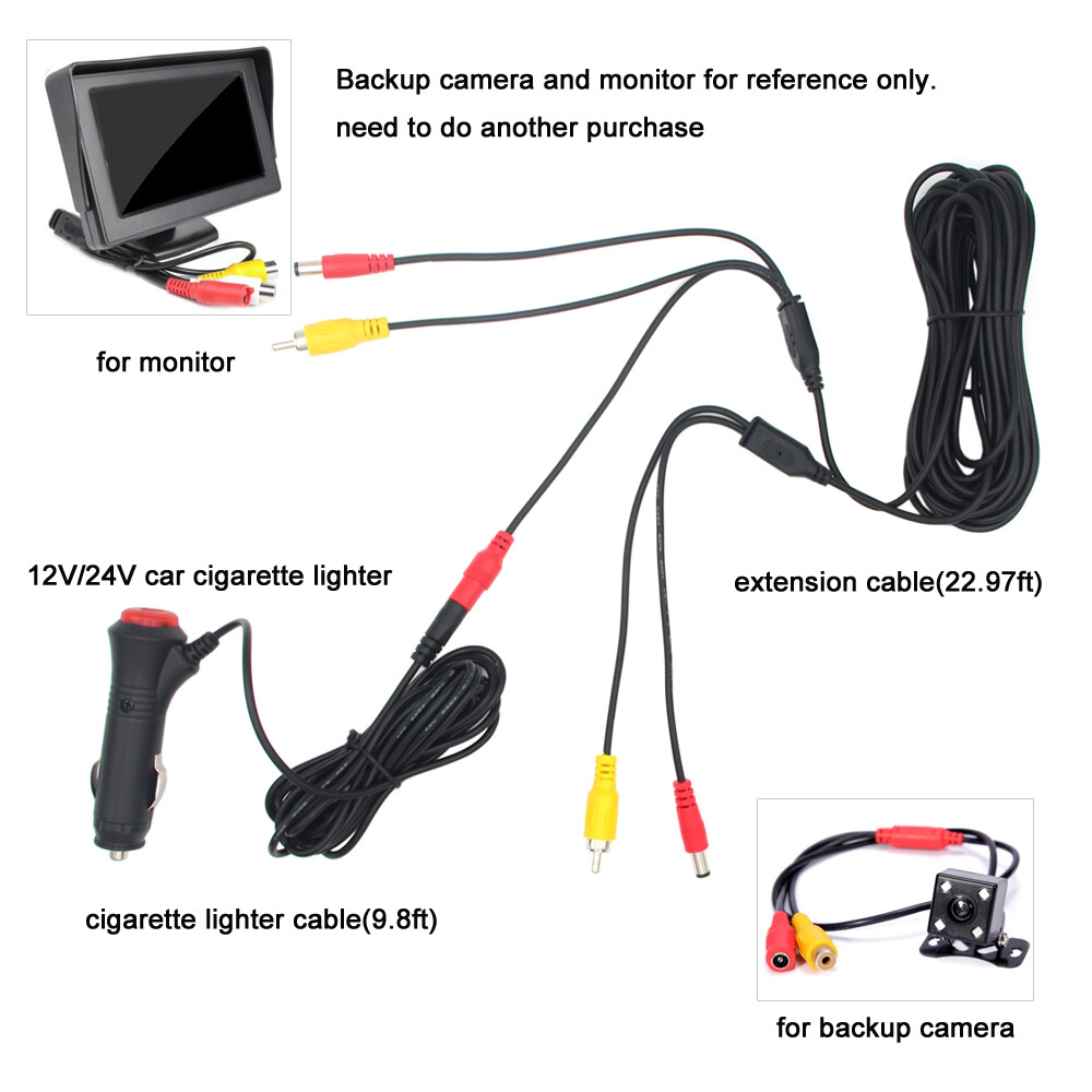 Cigarette Lighter Power Supply for Car Rear View Camera&RCA cable Backup Camera