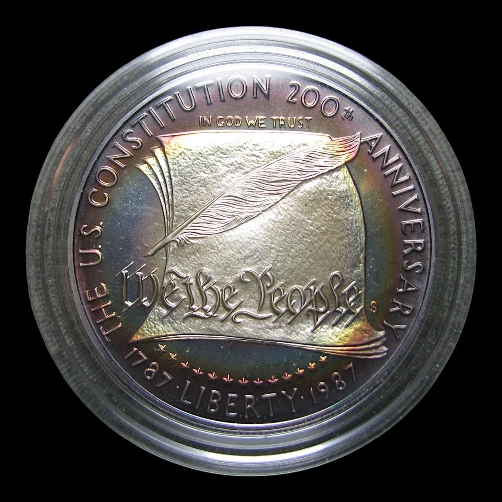 CRAZY Rainbow Toning Silver Commemorative Dollar Constitution --