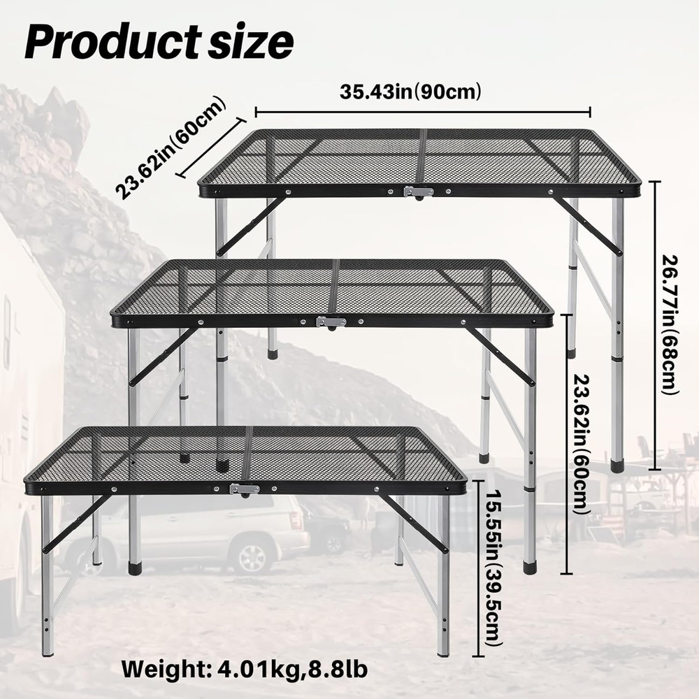 3Ft X 2Ft Grill Table Portable Camping Table, Waterproof Black Folding Table wit