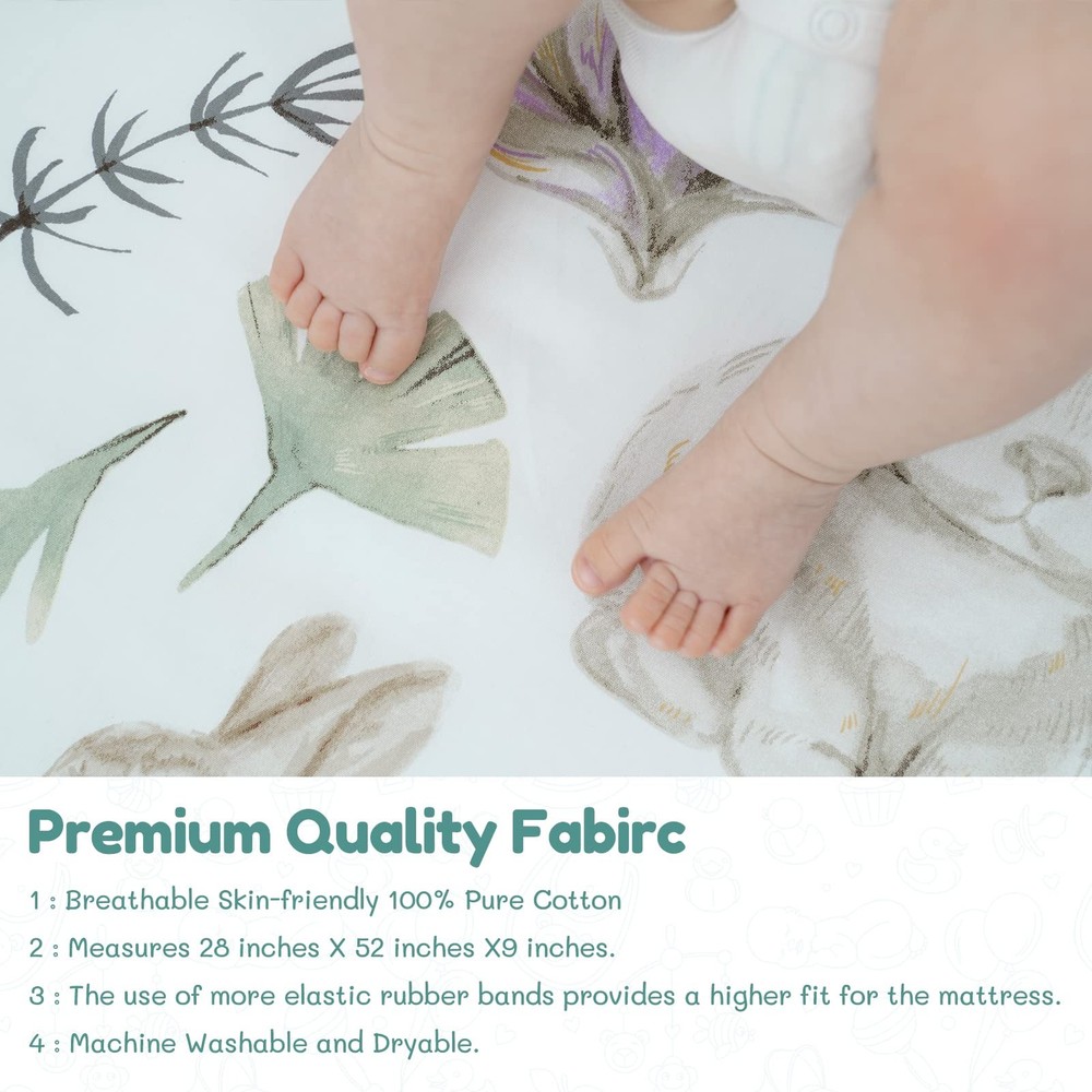 Fitted Baby Crib Sheets 2 Pack Cotton Rabbit Garden Pattern 28x52 Inch