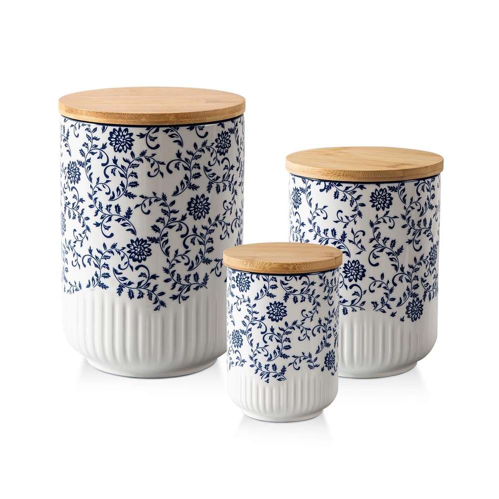 Canisters Sets for Kitchen - Ceramic Kitchen Blue (74oz + 36oz + 18oz)