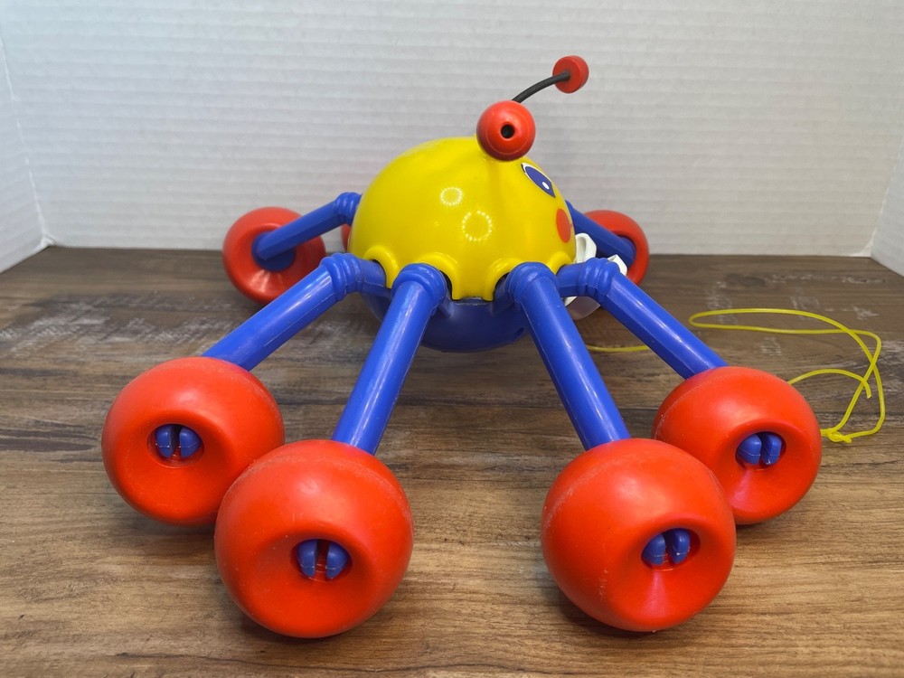 Vintage 80's Kiddicraft Pull Along Spider Toy Spring Antennas
