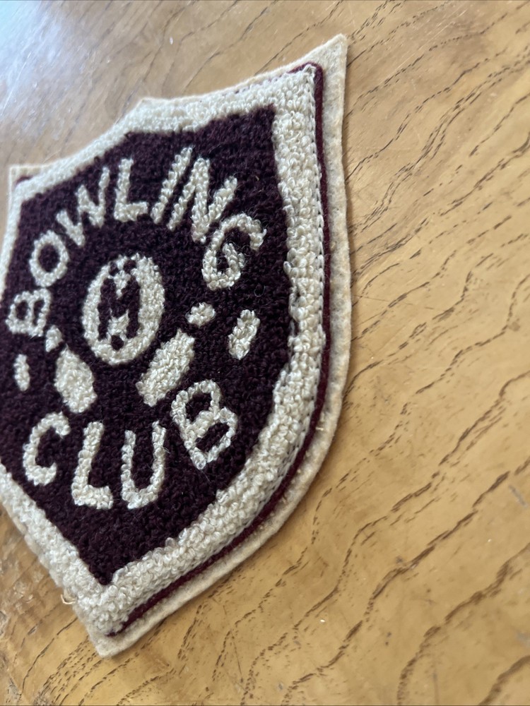 Vintage Chenille Maroon Cream Bowling Patch