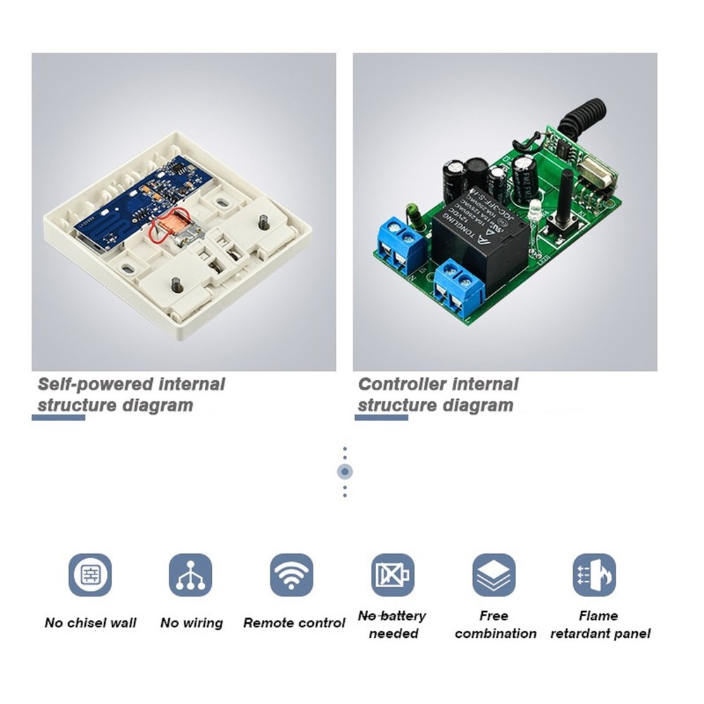 433MHz Wireless RC Kinetic Self-Powered Wall Light Switch For Home Lighting e