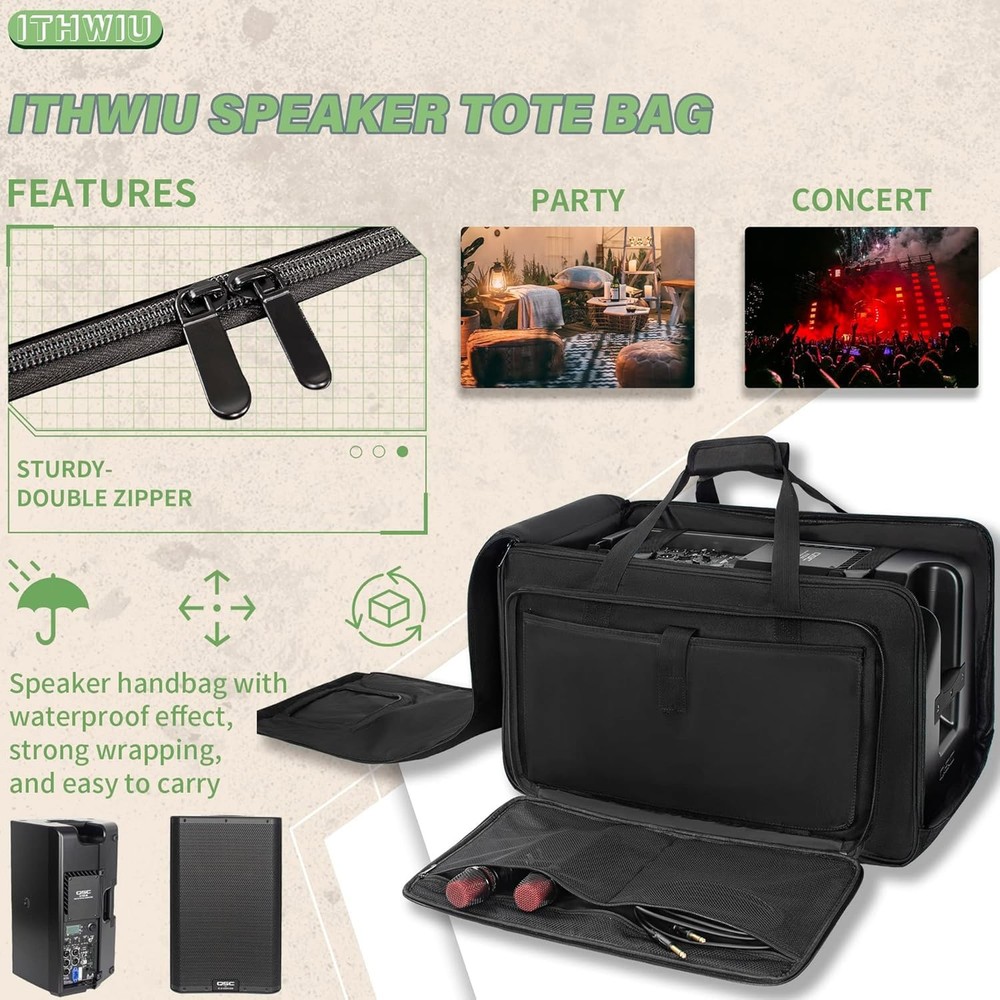 ITHWIU Speaker Carrying Bag with Thickened Sponge for 8'' Speaker, Black
