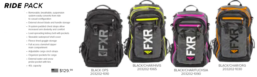 FXR Ride Pack, FXR Snowmobile Backpack, Premium Snowmobile Bag, Black, Hi-Vis