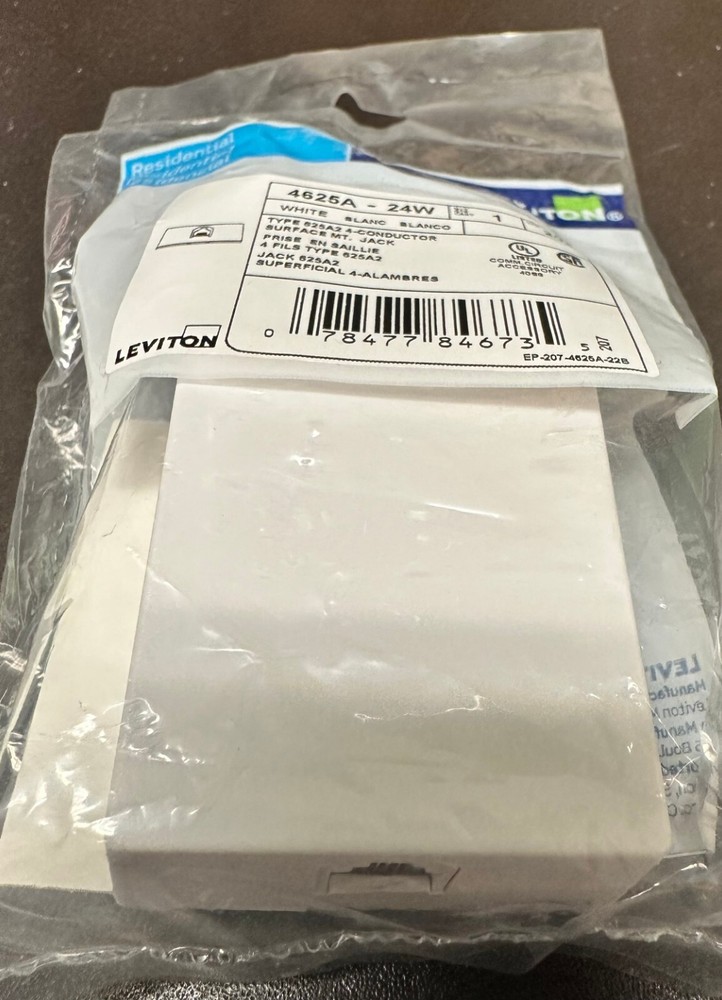 LEVITON 4625A-24W SURFACE MOUNT PHONE JACK WHITE