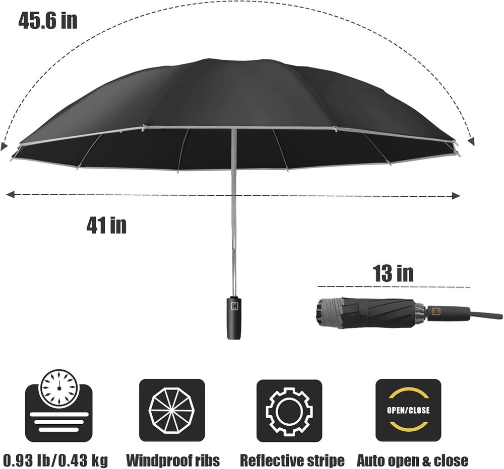 Compact Travel Umbrella, Portable Reverse Folding Car Large 1 BLACK