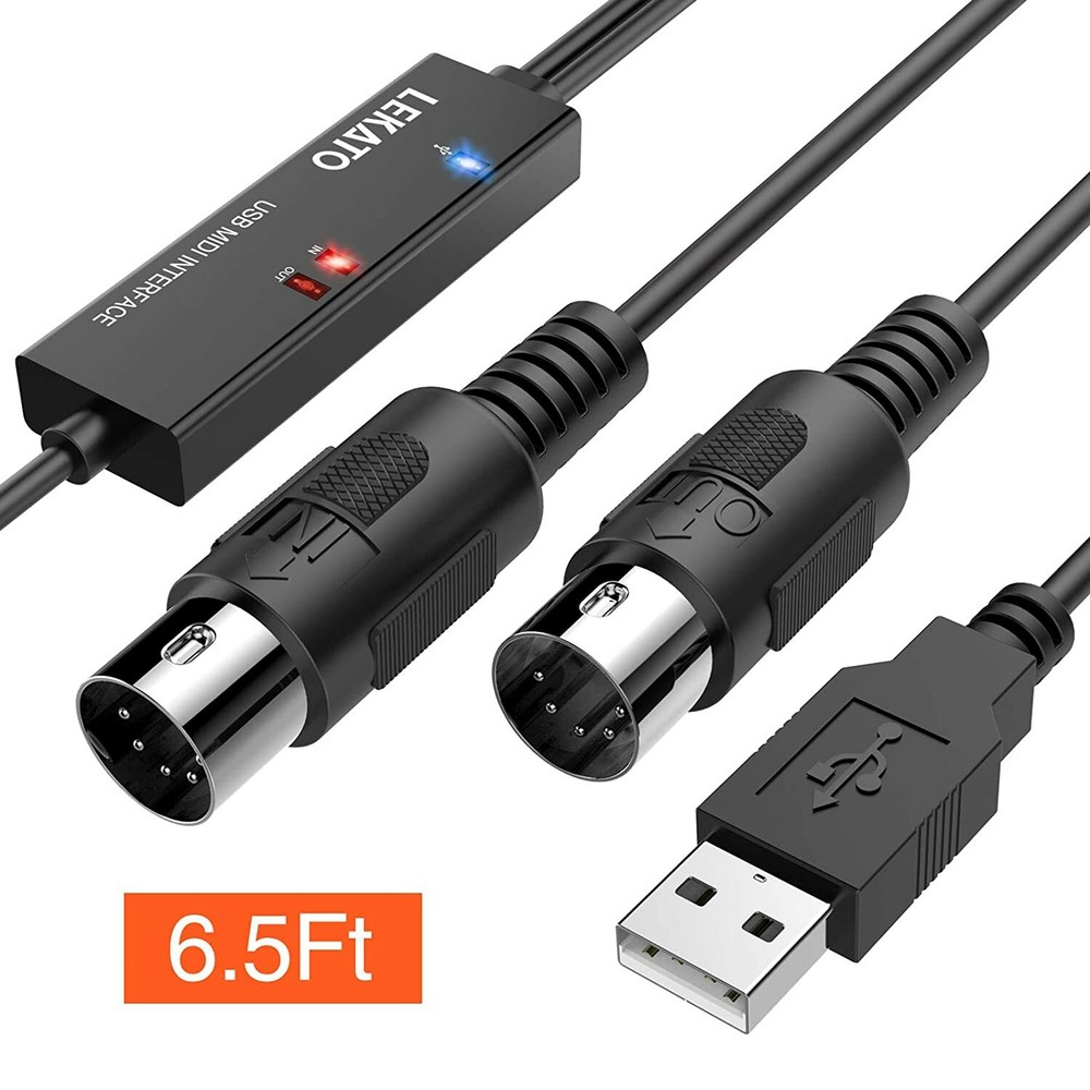 LEKATO 6.5ft 16 Channels MIDI to USB Interface MIDI Cable Adapter w/Input&Output