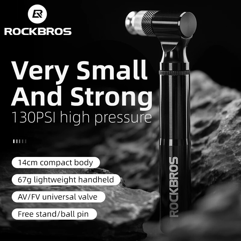 ROCKBRS Bicycle Pump130PSI Air Pump Aluminum Alloy Portable Drop-proof Hand Pump