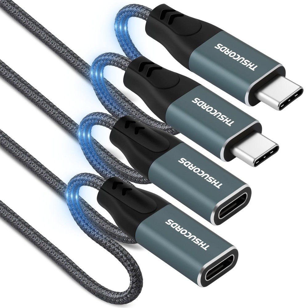 Thsucords USB C Extension Cable 10FT 2Pack, Type C 3.1 0Gbps 10FT, Grey