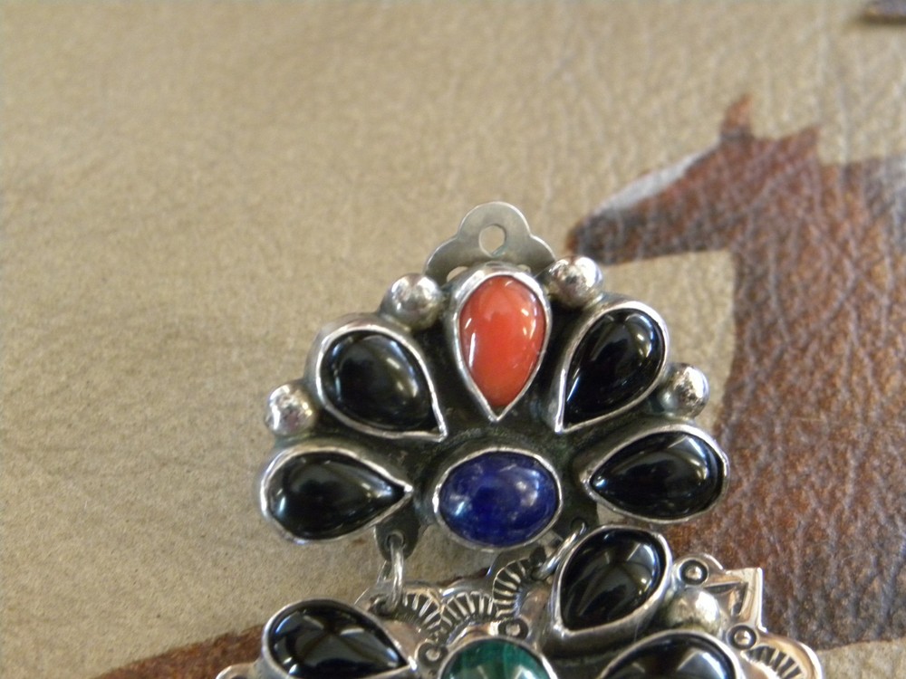 FRANK & BRIHILDA MULTISTONE DRAMATIC CLIP ON EARRINGS 2" LONG