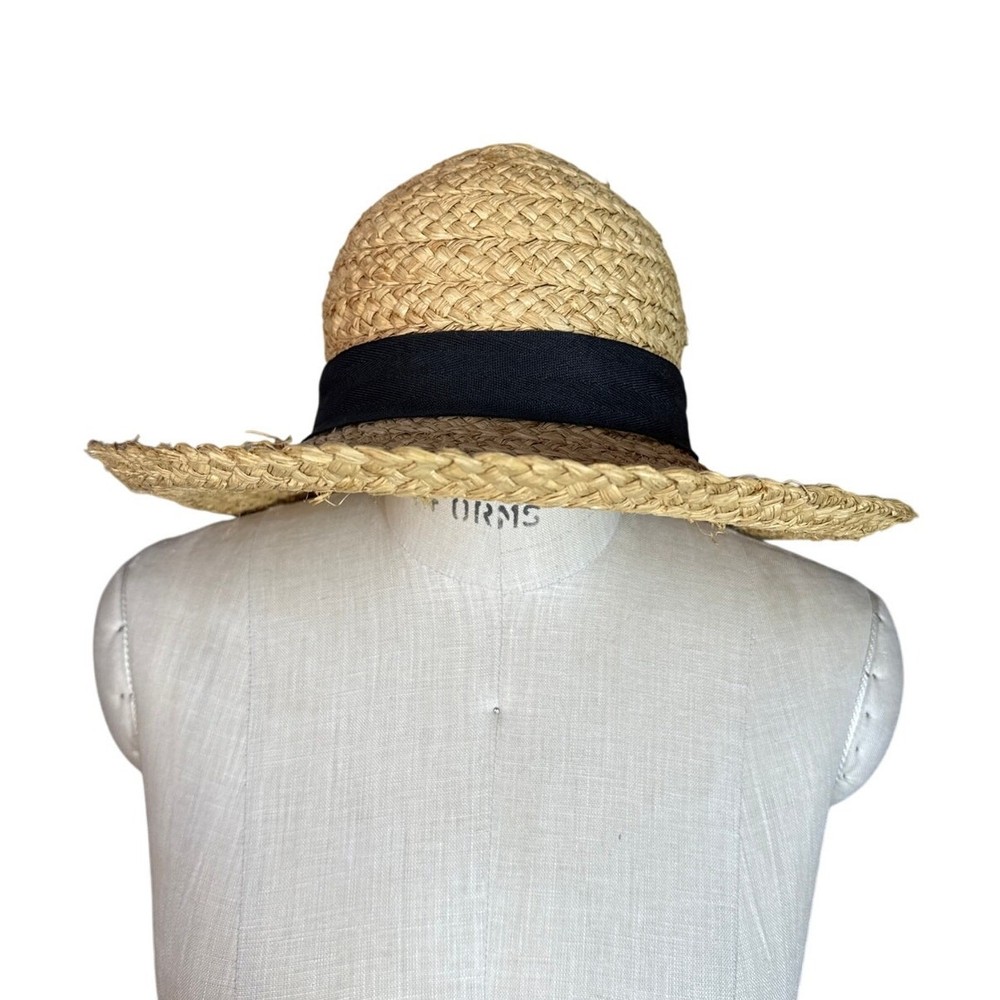 Peter Grimm Raffia Sun Hat with Black Ribbon Bow Size Medium