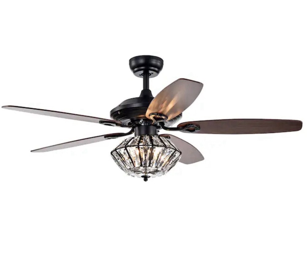 Matte Black 52 inch Lighted Ceiling Fan with Crystal Shade includes Remote